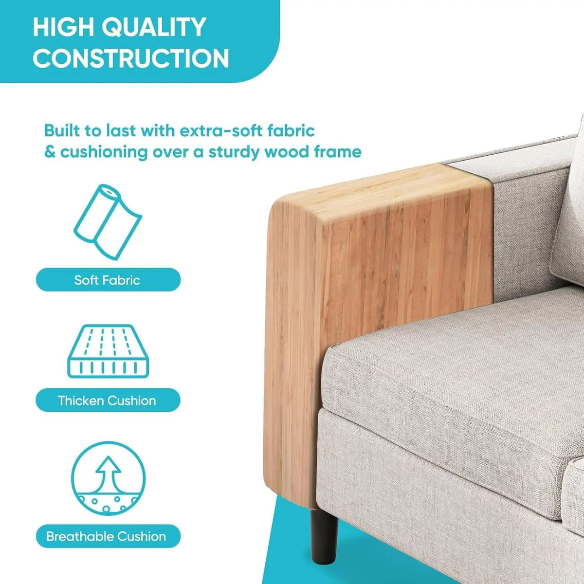 Beige 6 Seater Sectional Sofa With Movable Ottoman from PriceLows™