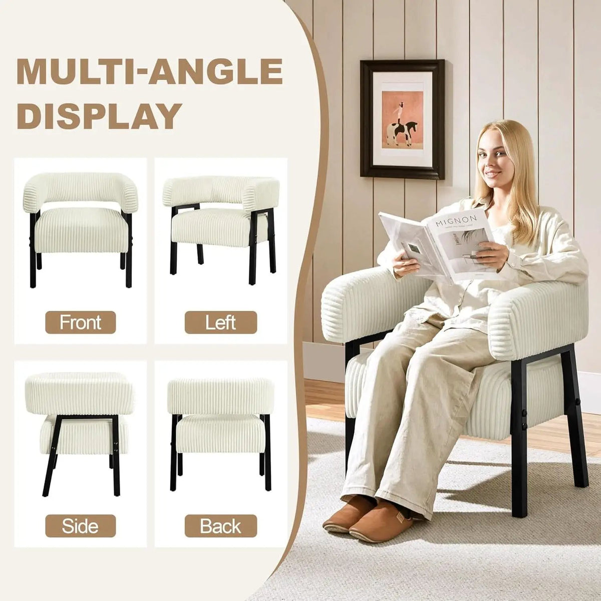 Beige Corduroy Barrel Chair With Pocket Coil Support from PriceLows™