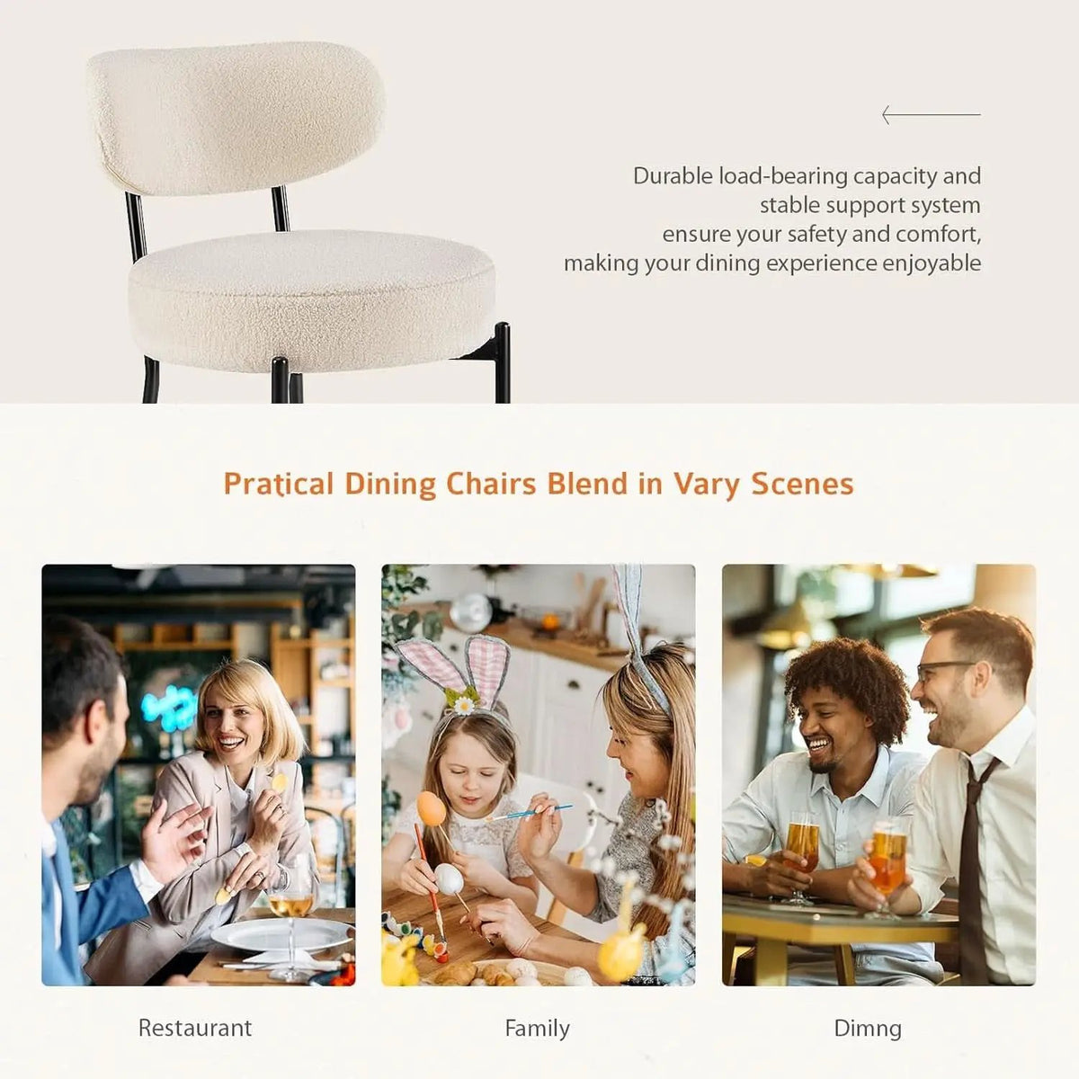 Beige Dining Chairs Set Of 4 With Curved Backrest Design from PriceLows™
