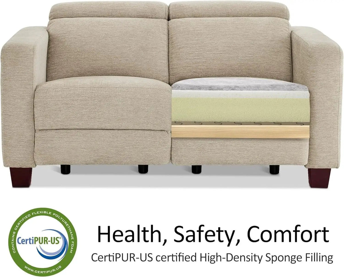Beige Fabric Wall Hugger Power Loveseat Recliner USB from PriceLows™