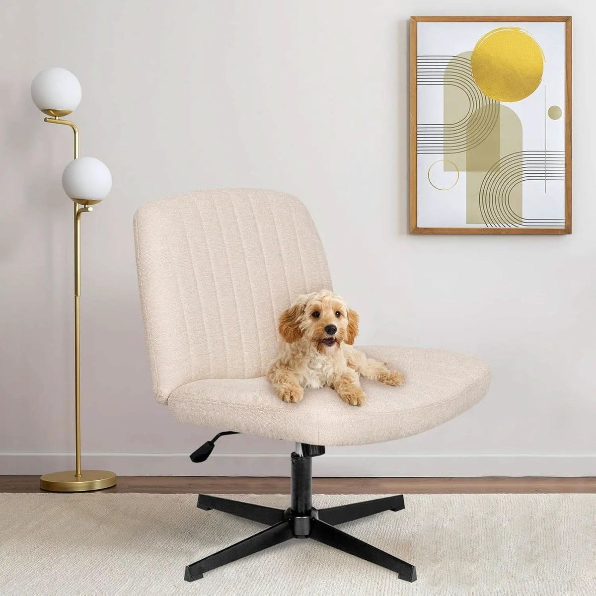 Beige Height Adjustable Swivel Office Desk Chair For Home Office
