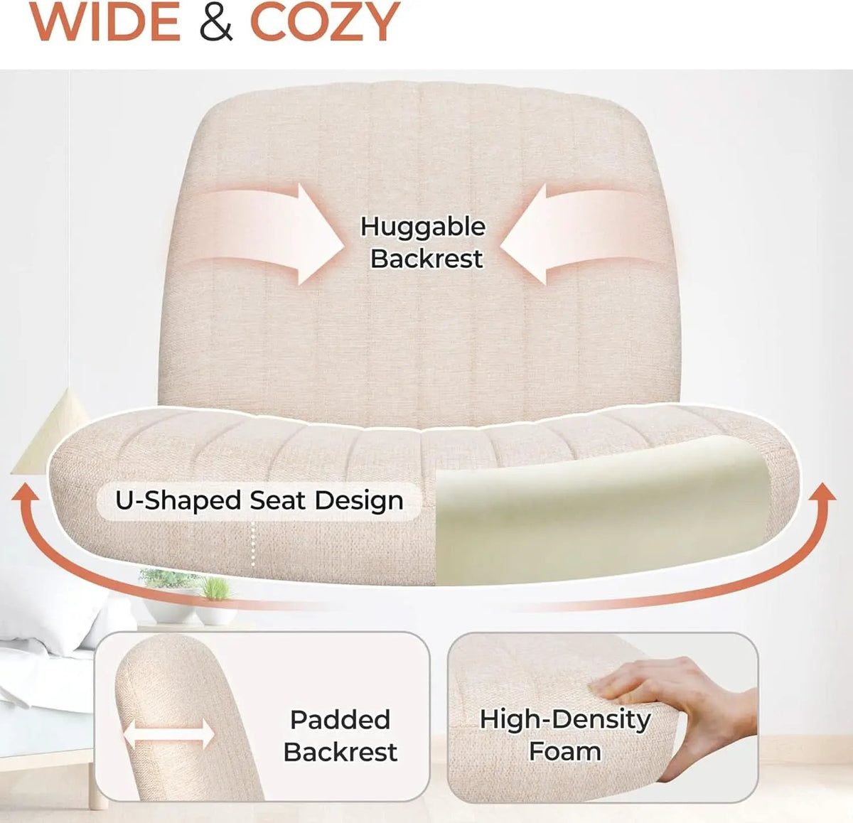 Beige Height Adjustable Swivel Office Desk Chair For Home Office