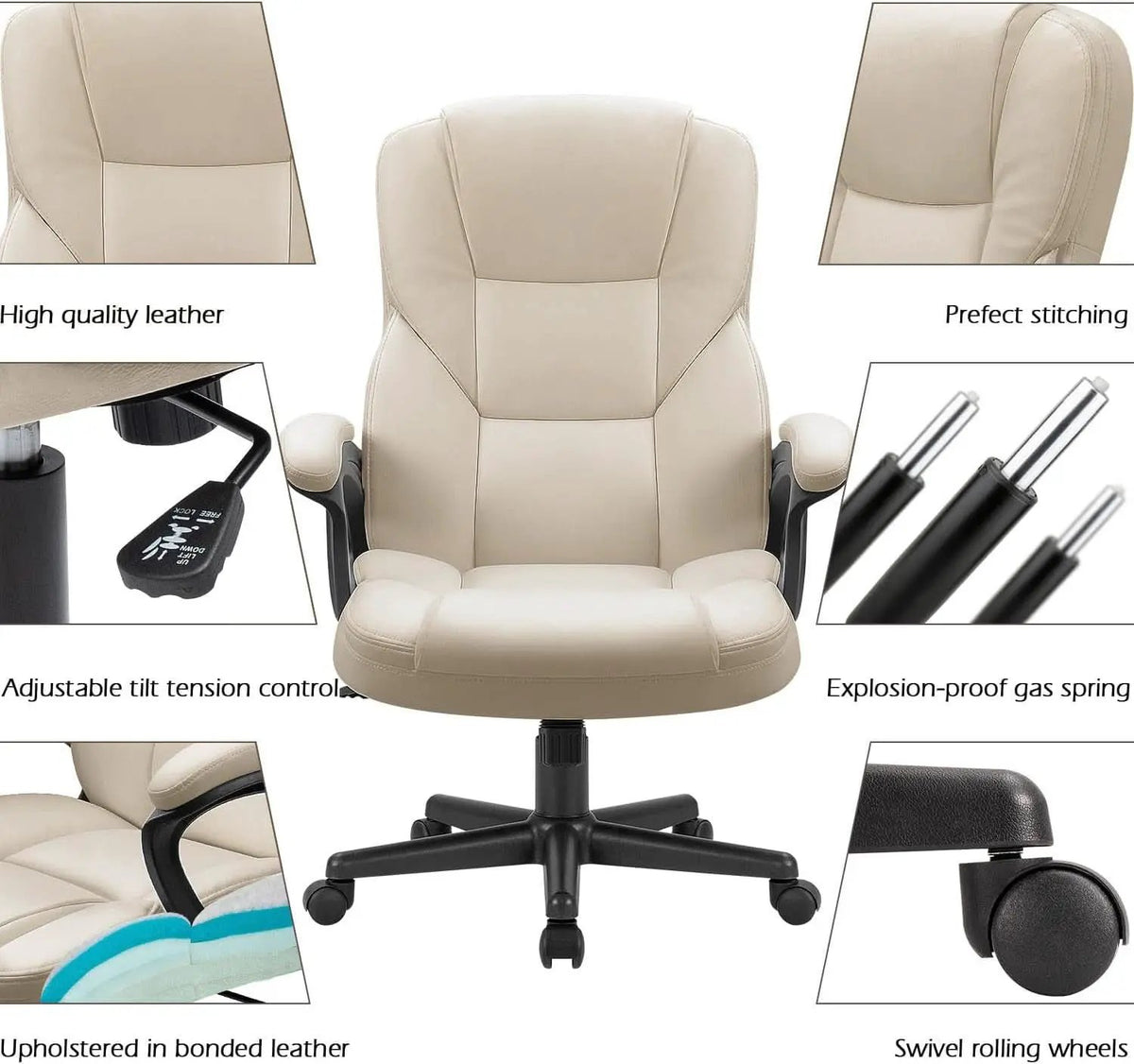 Beige High Back Office Chair With Adjustable Height And Lumbar Support from PriceLows™