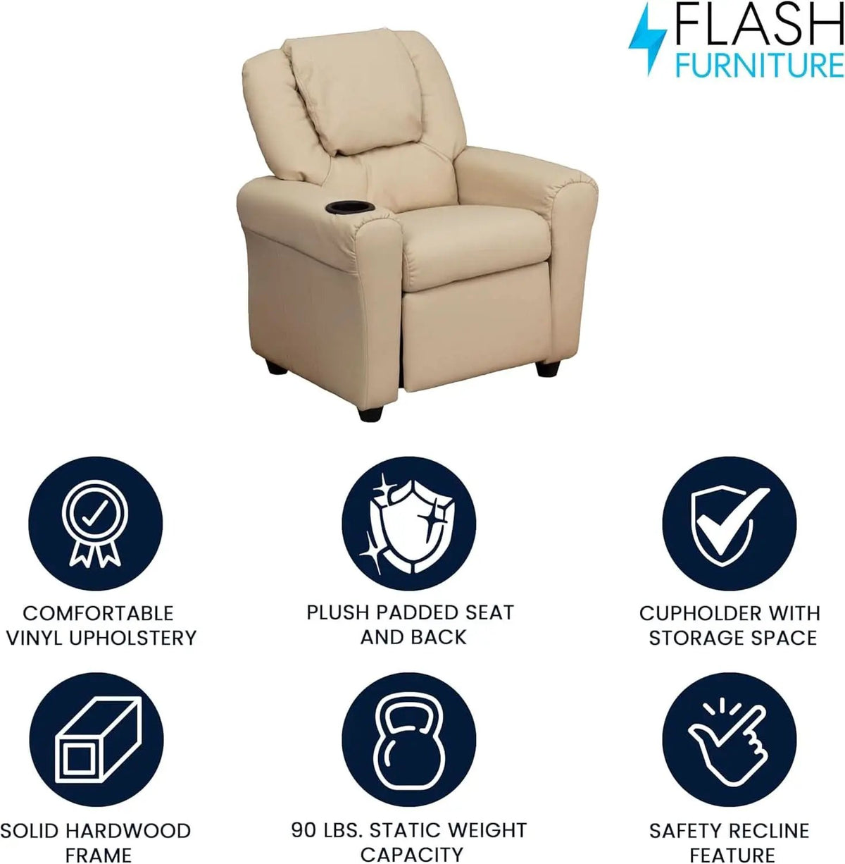Beige Kids Recliner With Cup Holder For Cozy Seating from PriceLows™