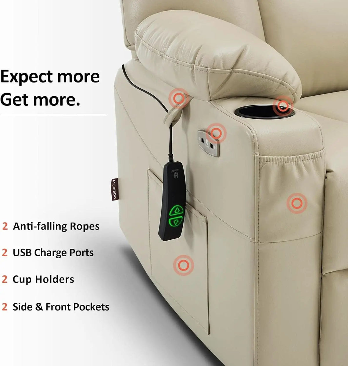 Beige Large Power Lift Recliner Chair With Massage And Heat from PriceLows™