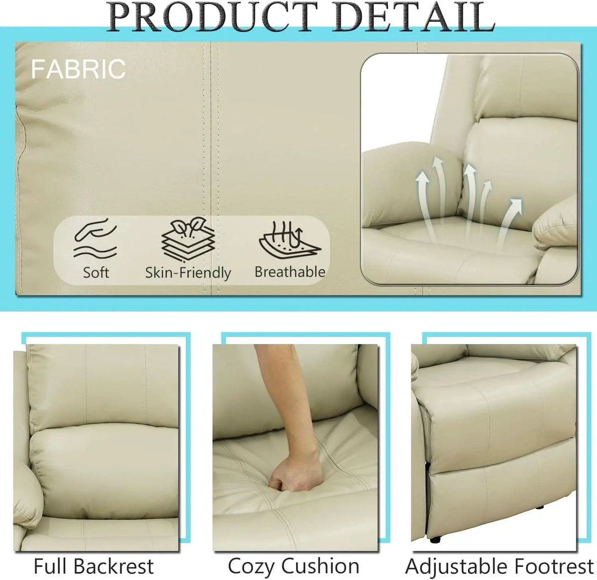 Beige Leather Recliner Sofa Set With Storage And Cup Holder from PriceLows™