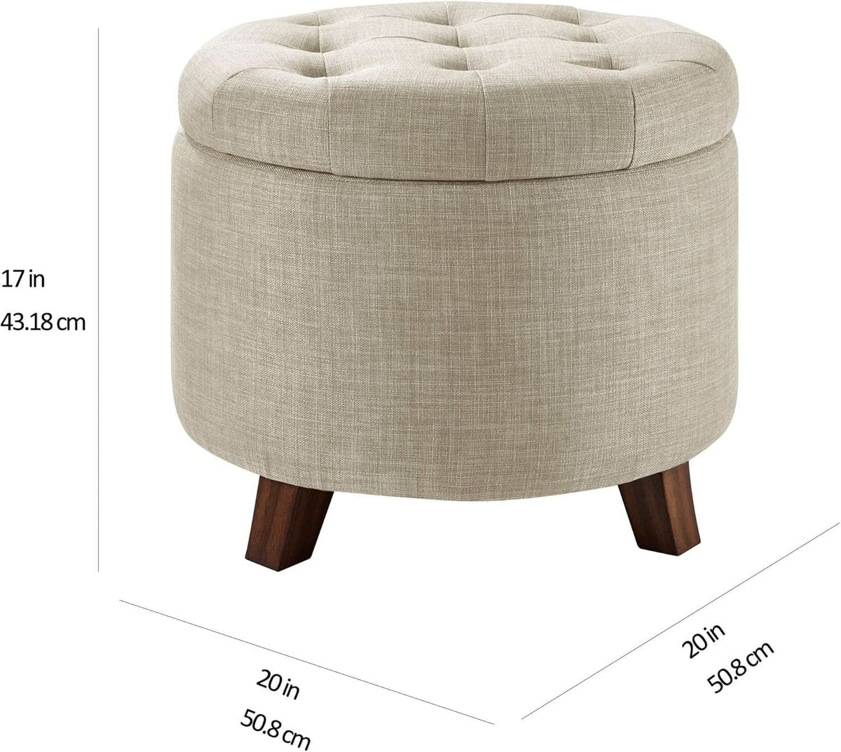 Beige Linen Round Storage Ottoman Featuring Tufting from PriceLows™