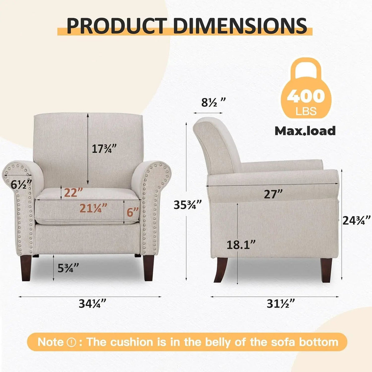 Beige Mid Century Modern Accent Chair Nailhead Trim from PriceLows™