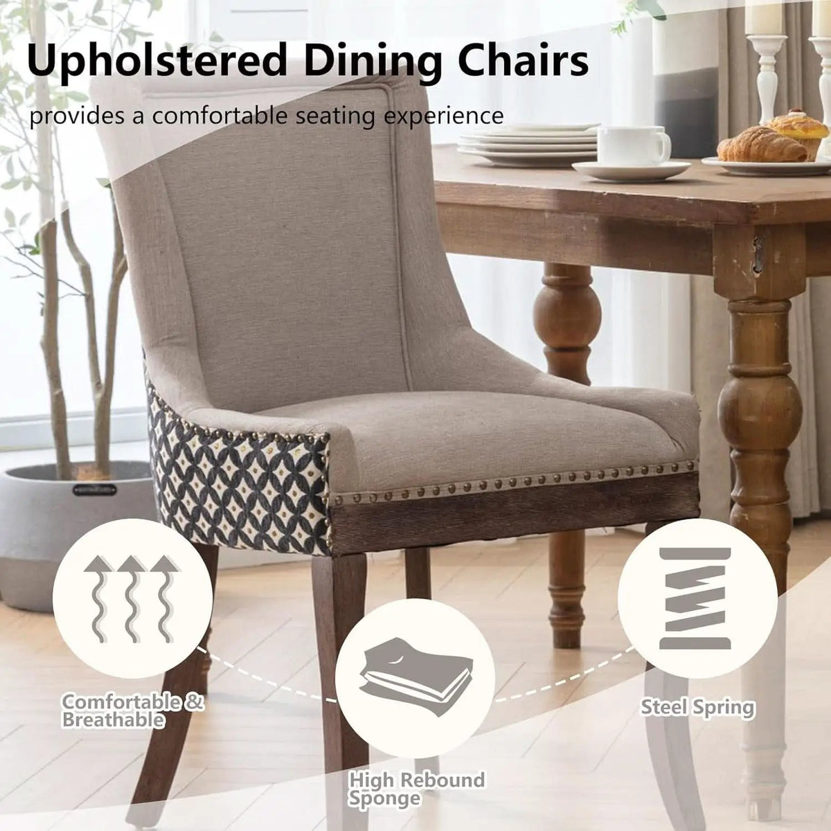 Beige Patterned Modern High Back Dining Chairs Set from PriceLows™