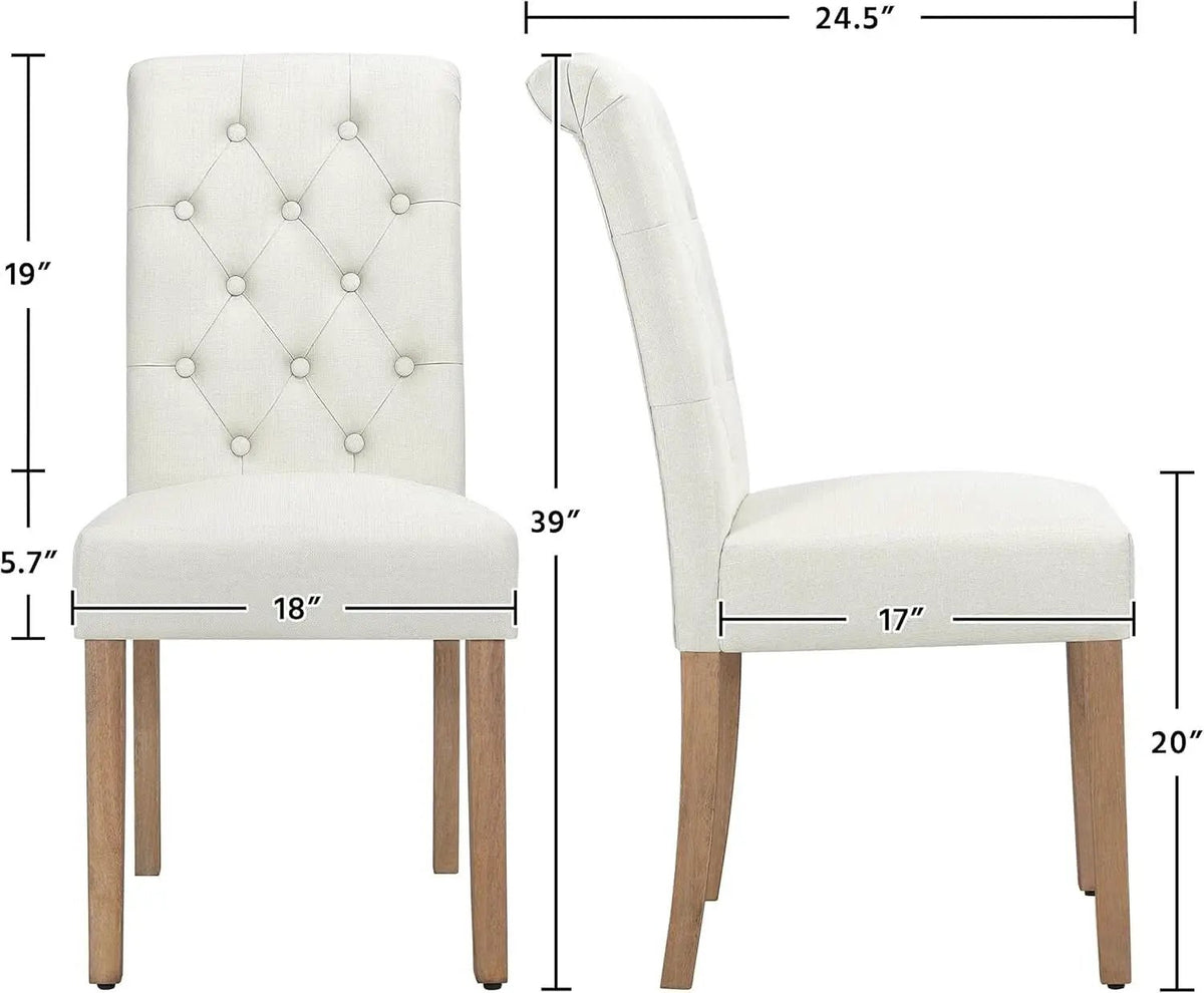 Beige Tufted Upholstered Dining Chairs Set Of 2 For Kitchen from PriceLows™
