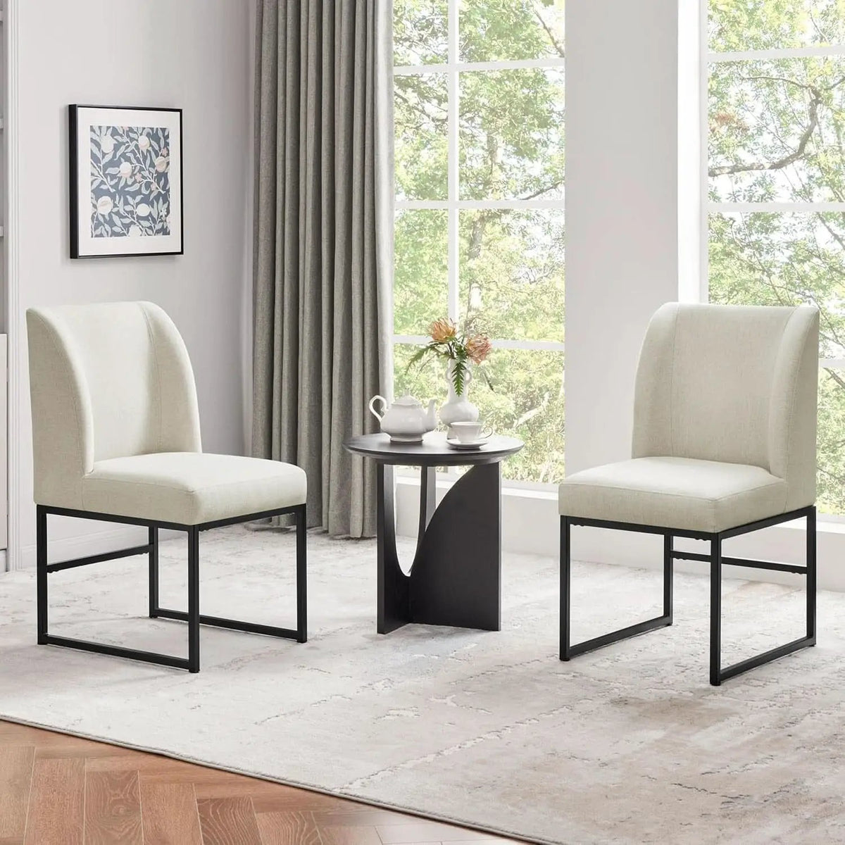 Beige Upholstered Dining Chairs Mid Back With Metal Legs 2 from PriceLows™