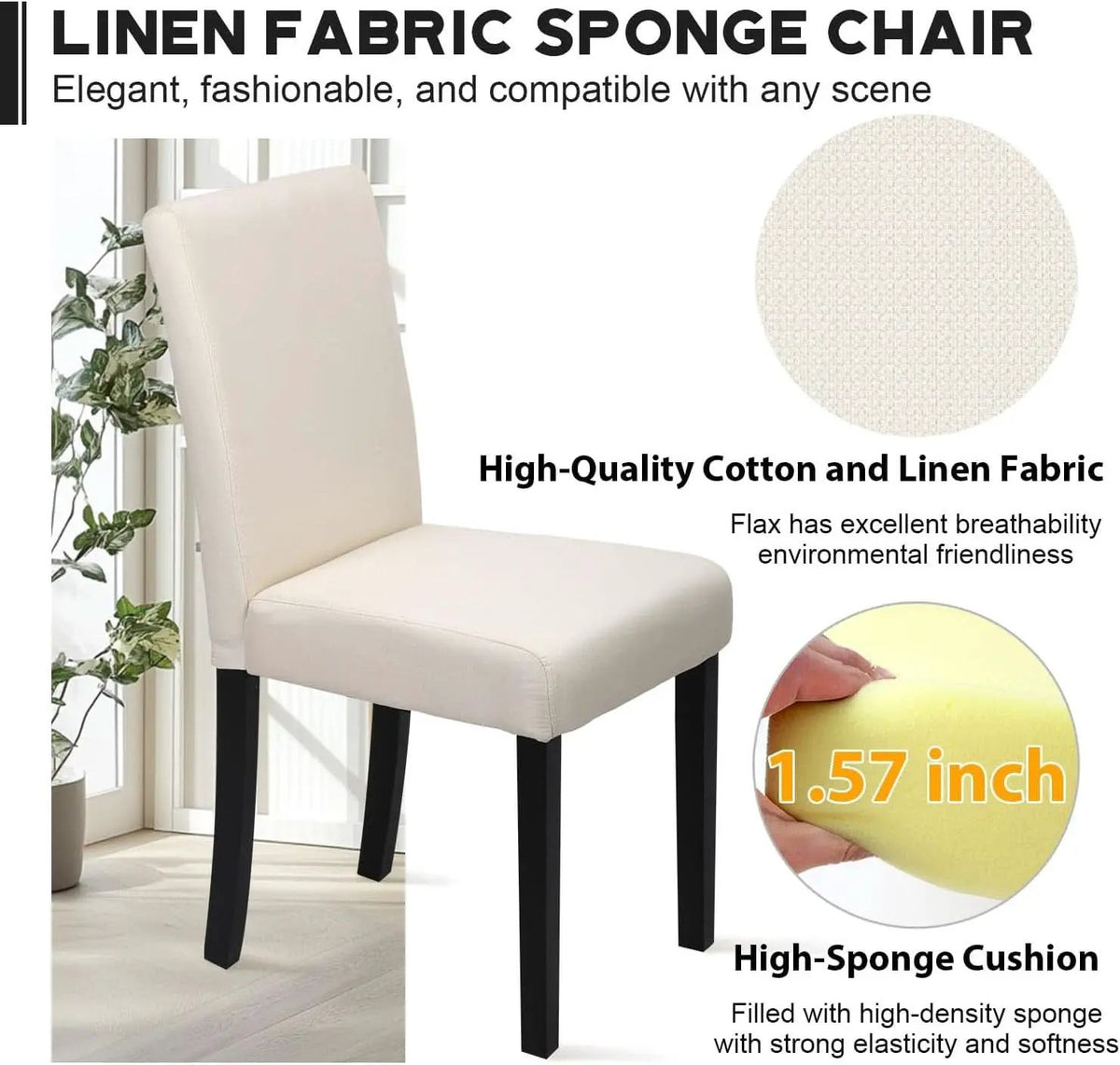 Beige Upholstered Dining Chairs Set Of 4 Modern Fabric from PriceLows™