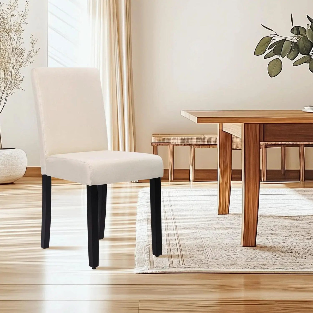 Beige Upholstered Dining Chairs Set Of 4 Modern Fabric from PriceLows™