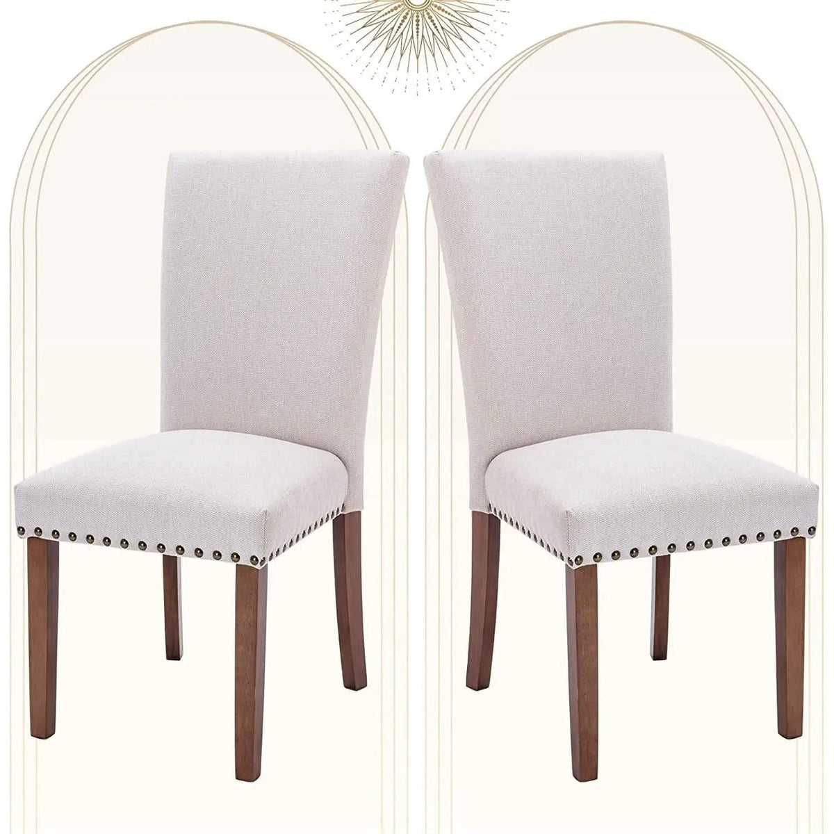 Beige Upholstered Parsons Chair With Nailhead Trim from PriceLows™