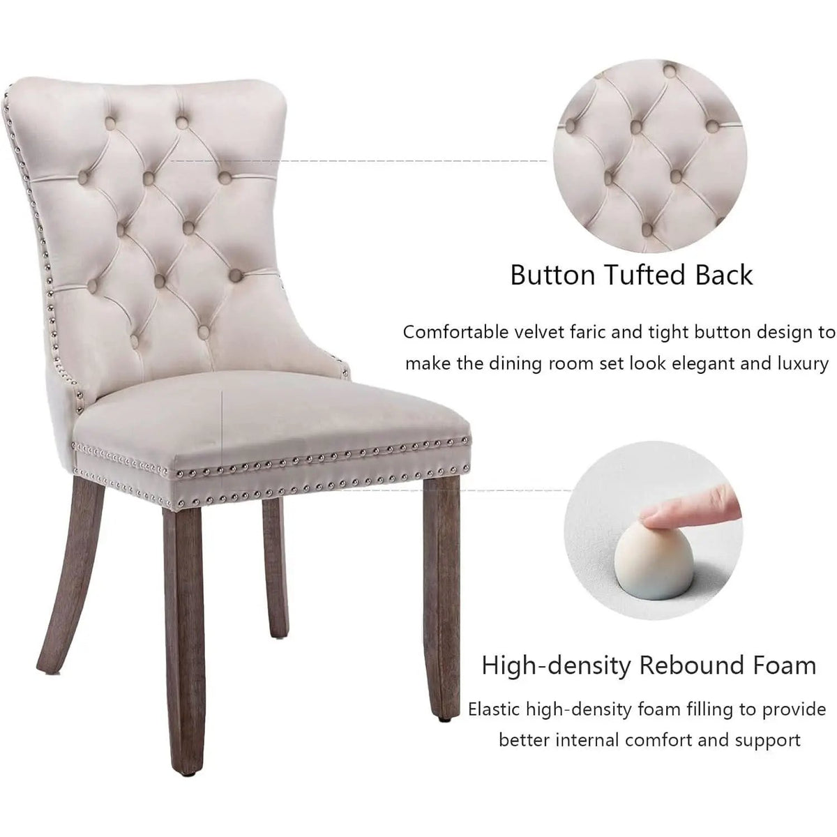 Beige Velvet Dining Chairs Set Of Six Tufted Wingback from PriceLows™