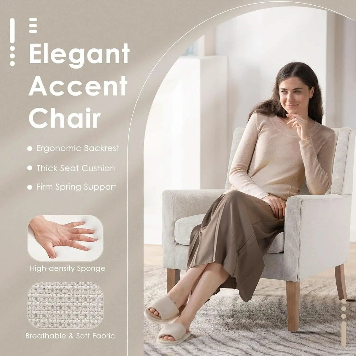 Beige Wingback Chairs With Wood Legs For Living Room from PriceLows™