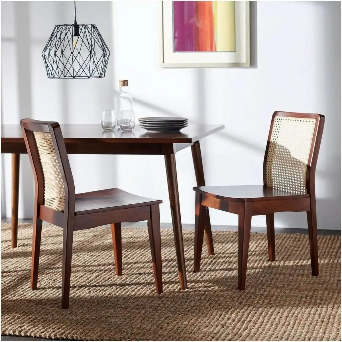 Benicio Dark Brown Natural Rattan Back Dining Chair Set of 2 from PriceLows™