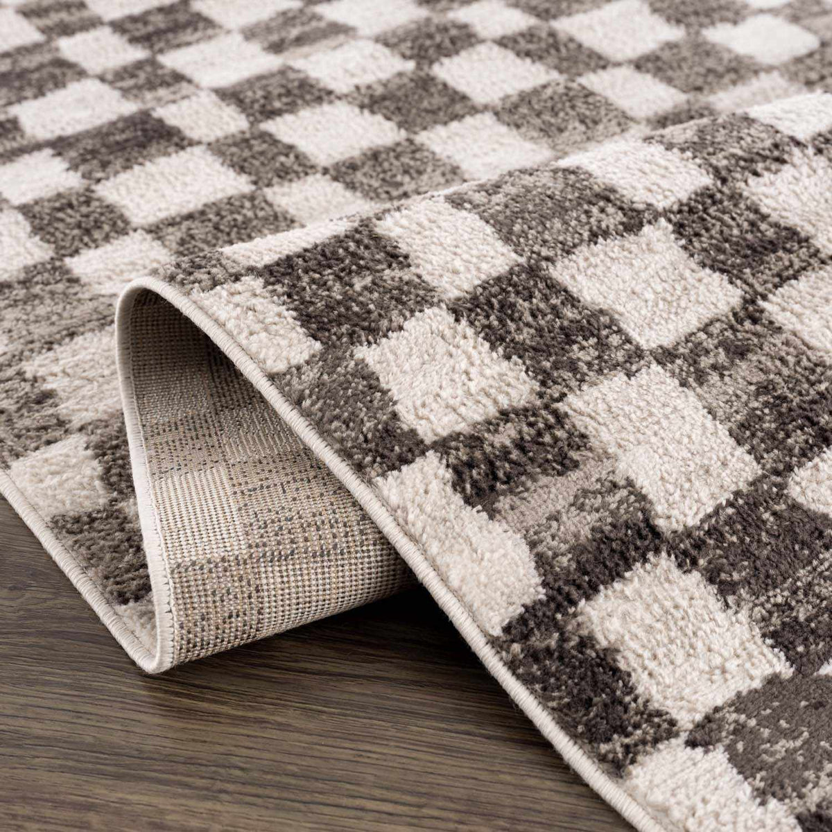 Benjy Cream & Charcoal Checkered Area Rug from PriceLows™