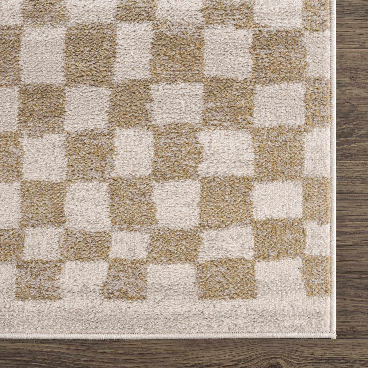 Benjy Cream & Gold Checkered Area Rug from PriceLows™
