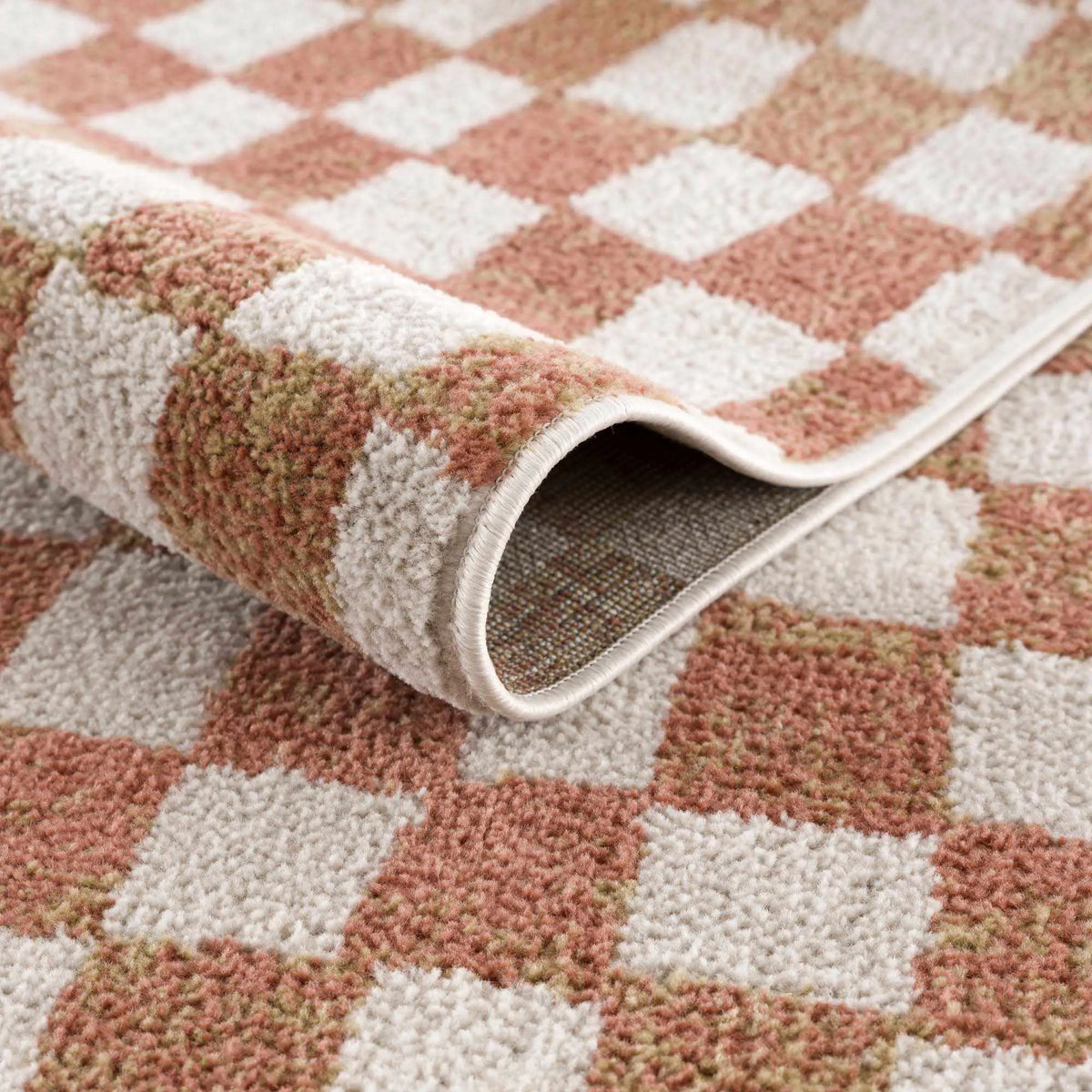 Benjy Cream & Salmon Checkered Area Rug from PriceLows™