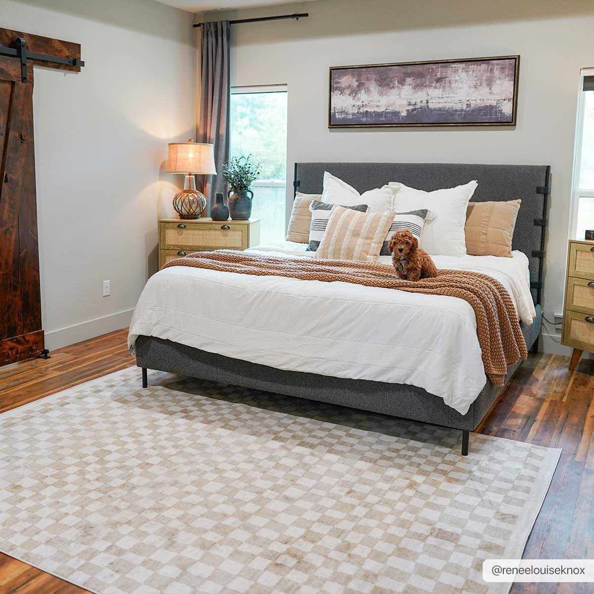Benjy Cream & Gold Checkered Area Rug from PriceLows™