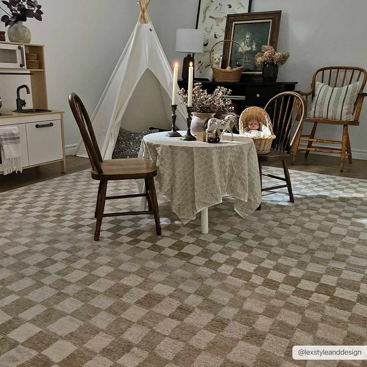 Benjy Cream & Gold Checkered Area Rug from PriceLows™
