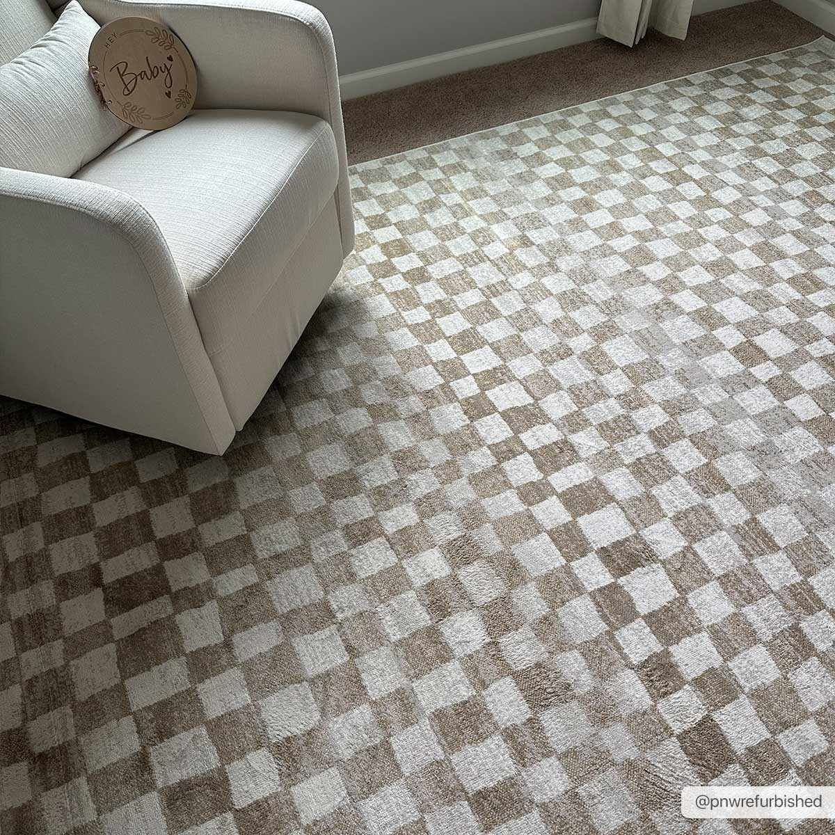 Benjy Cream & Gold Checkered Area Rug from PriceLows™