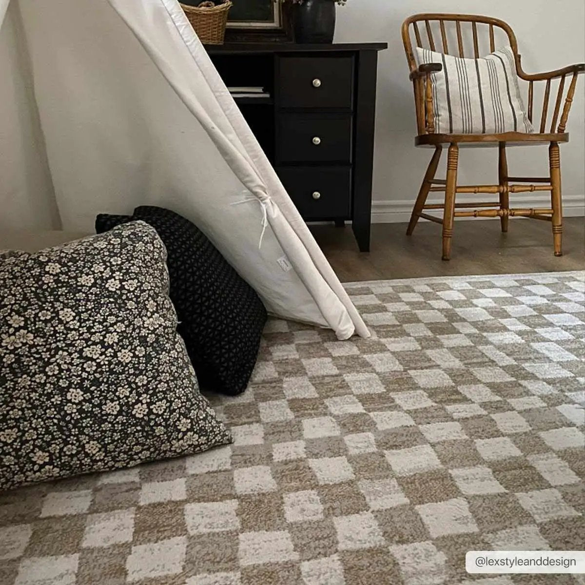 Benjy Cream & Gold Checkered Area Rug from PriceLows™