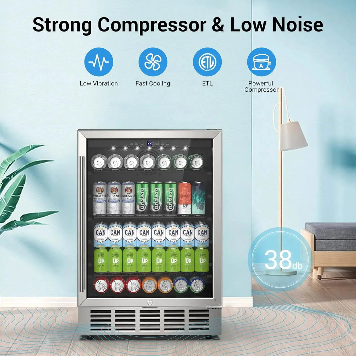 24 Inch Beverage Refrigerator 190 Cans Built-in/Freestanding Beverage Cooler Digital Memory Under Counter Beer Fridge Glass Door from PriceLows™