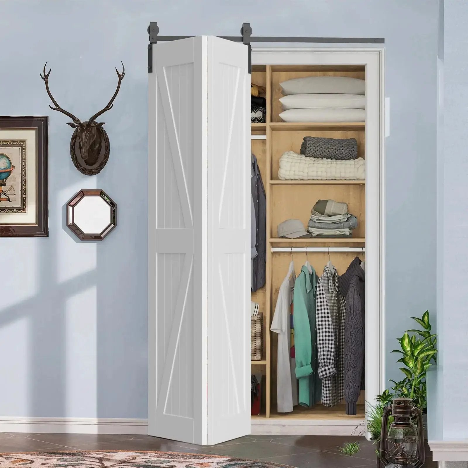 Bi-Folding Sliding Barn Door Hardware Track Kit (No Door) from PriceLows™