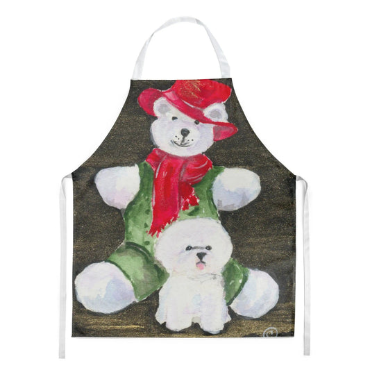 Kitchen Apron | Bib Style Unisex | 27"W x 30"H | Bichon Frise with Teddy Bear