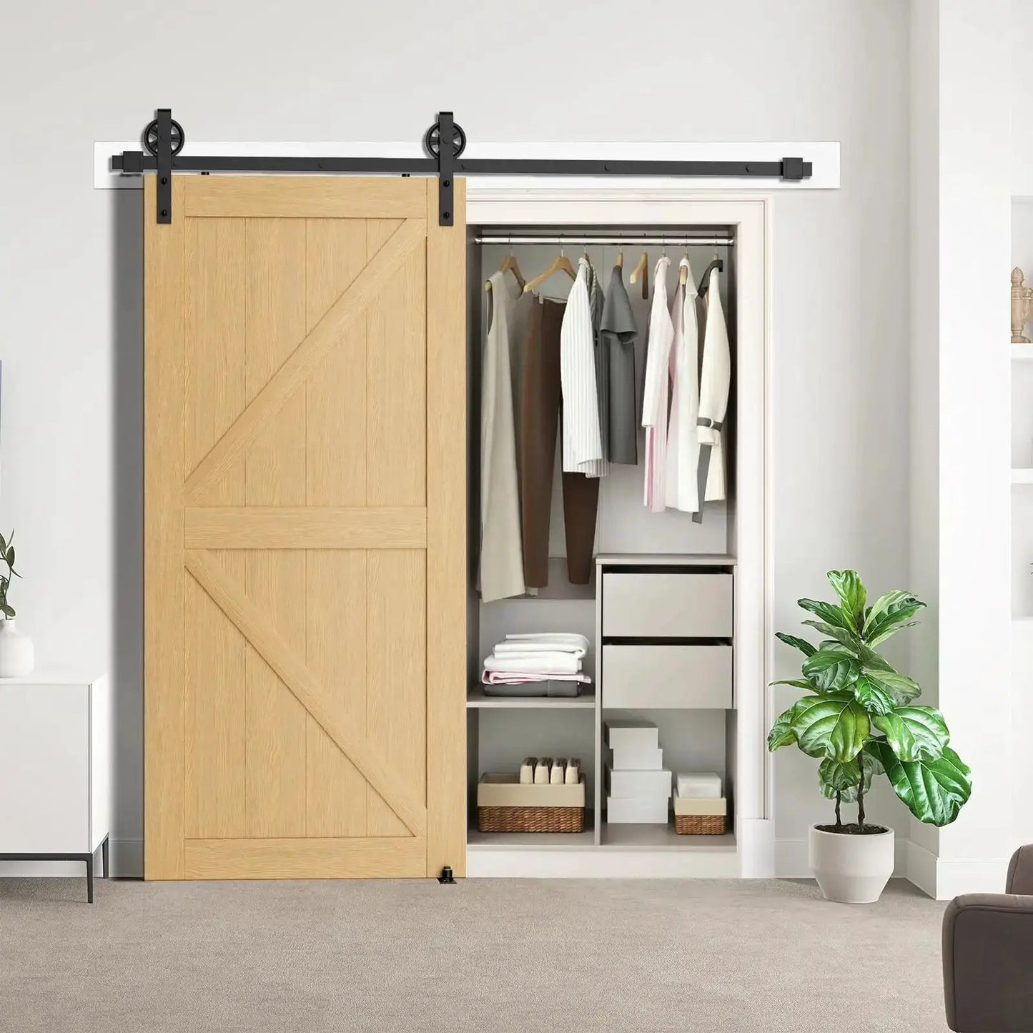 Big Spoke Wheel Roller Sliding Barn Door Hardware Kit (No Door) from PriceLows™