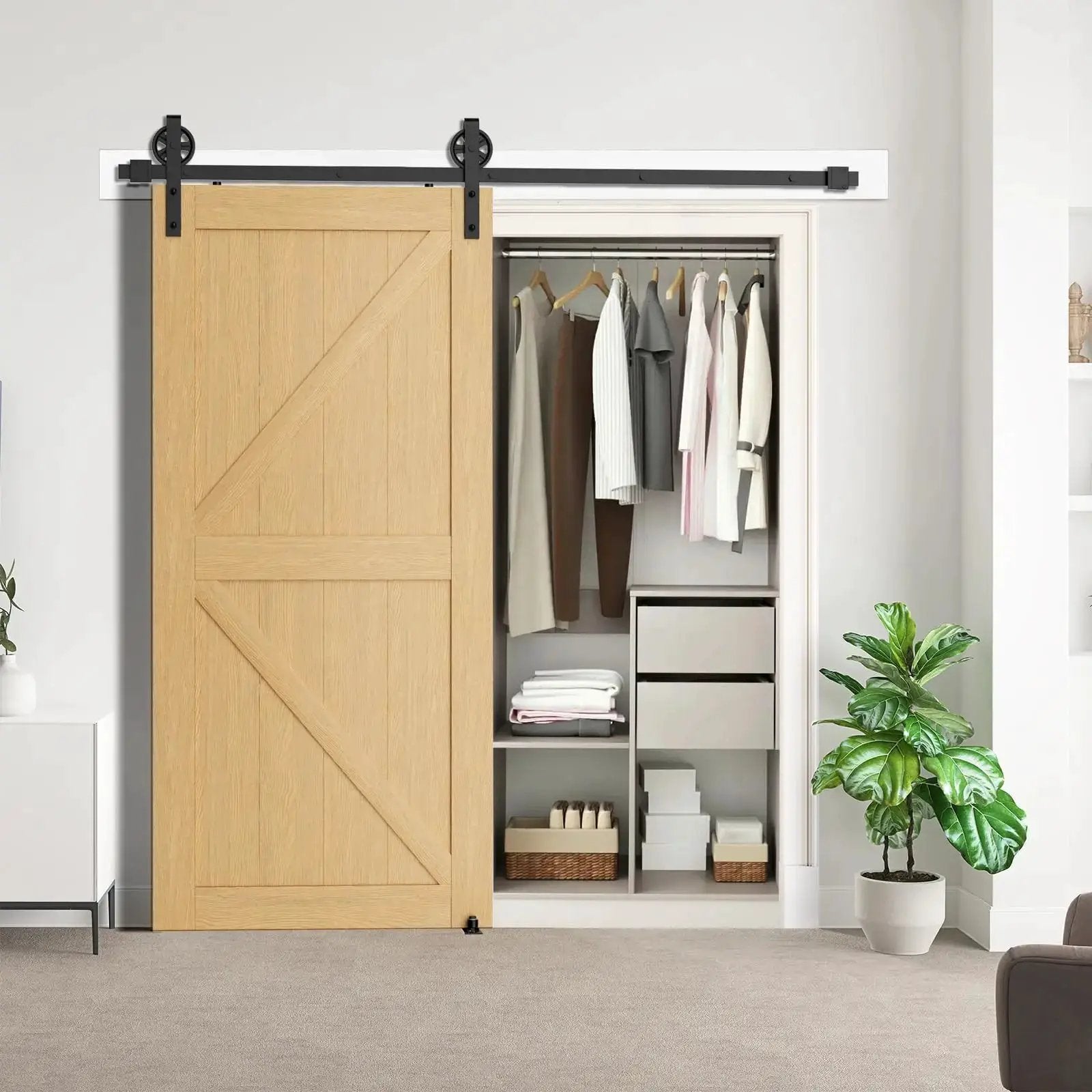 Big Spoke Wheel Roller Sliding Barn Door Hardware Kit (No Door) from PriceLows™