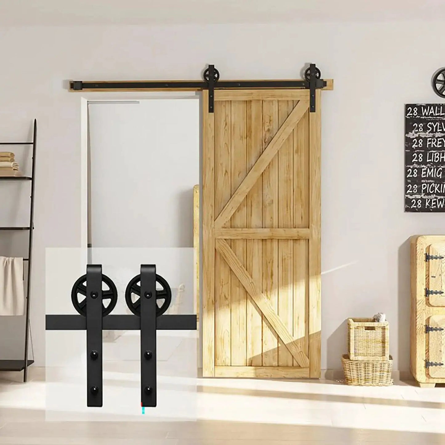 Big Spoke Wheel Roller Sliding Barn Door Hardware Kit (No Door) from PriceLows™