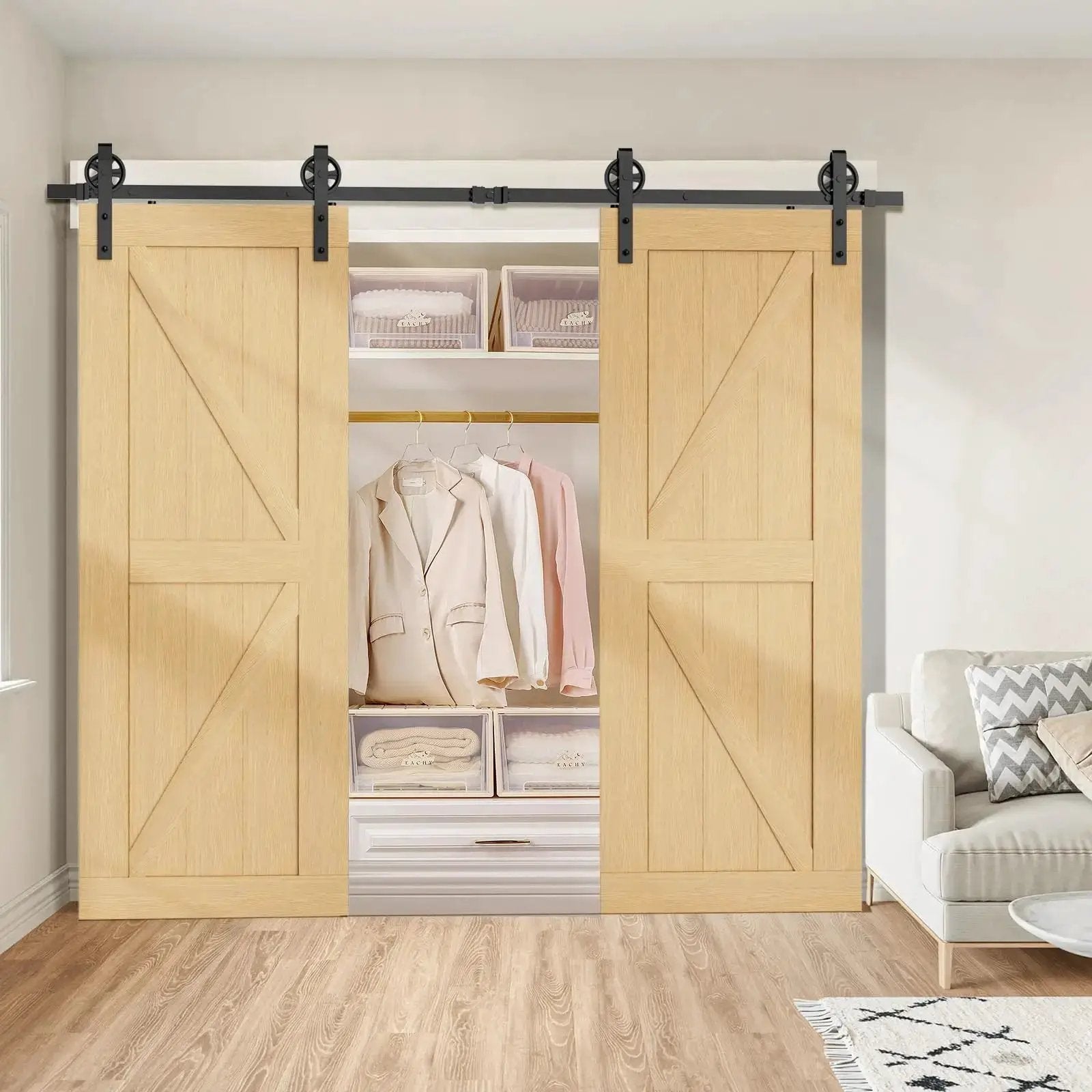 Big Spoke Wheel Roller Sliding Barn Door Hardware Kit (No Door) from PriceLows™