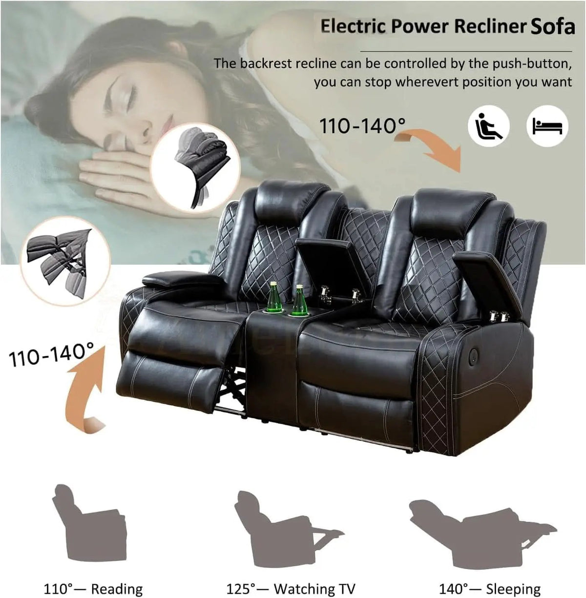 Black 3Piece Power Recliner Sofa Set With LED Light from PriceLows™