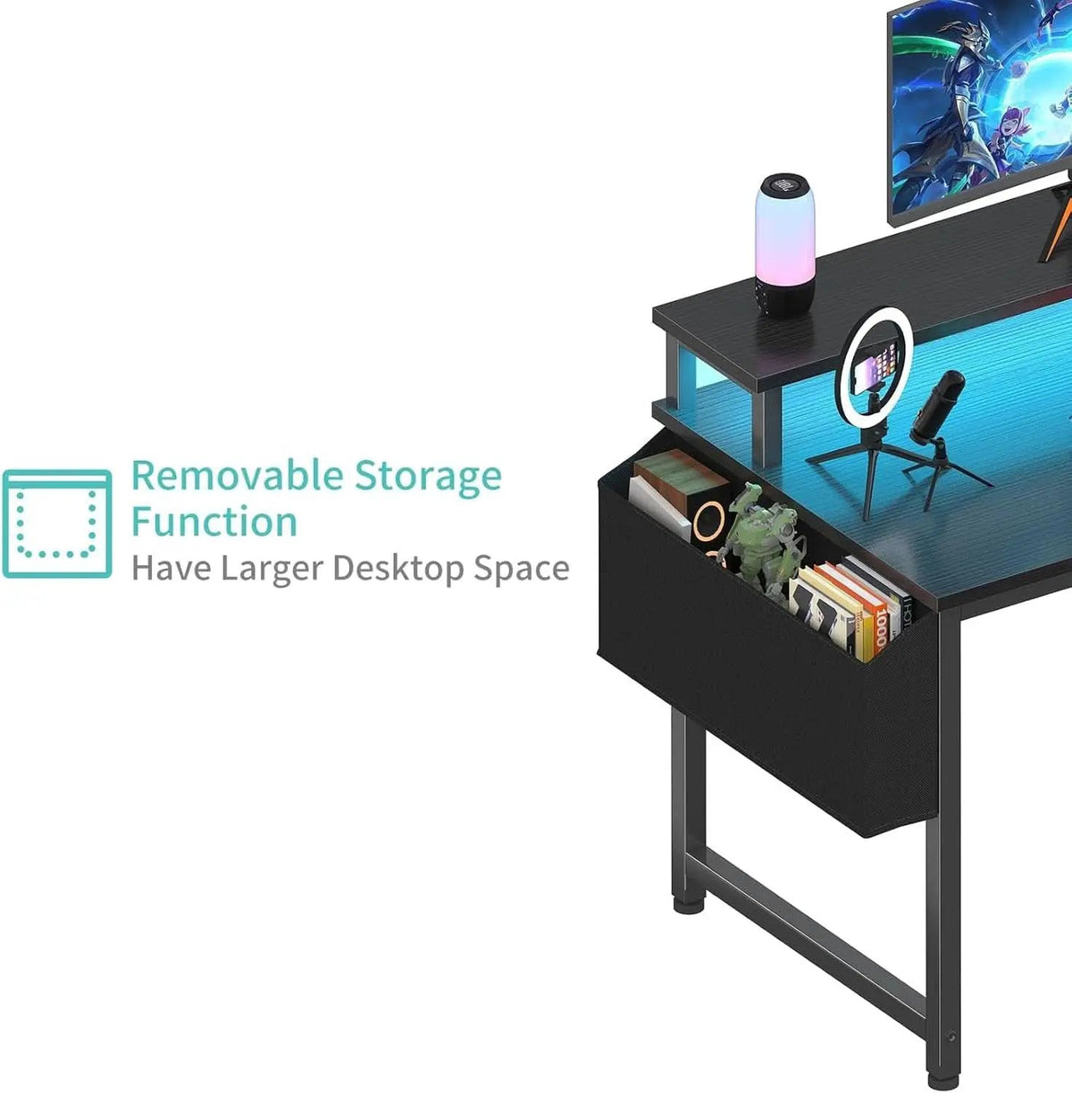 Black 40 Inch RGBIlluminated Gaming Desk With USB Ports from PriceLows™