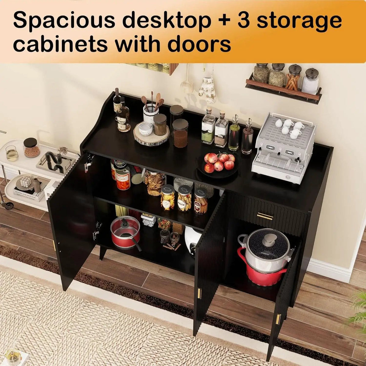 Black 47In Sideboard Cabinet For Dining Room Storage from PriceLows™