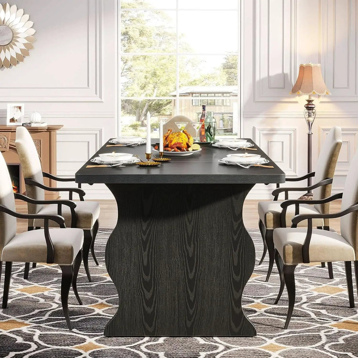 Black 63 Inch Rectangular Modern Dining Table For 4 To 6 from PriceLows™