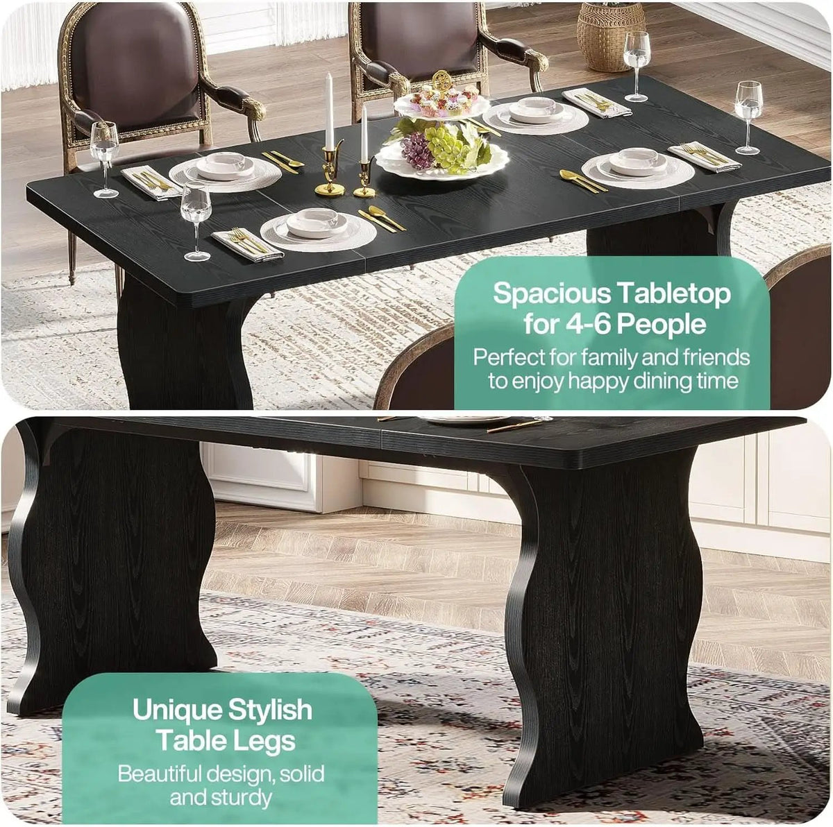 Black 63 Inch Rectangular Modern Dining Table For 4 To 6 from PriceLows™