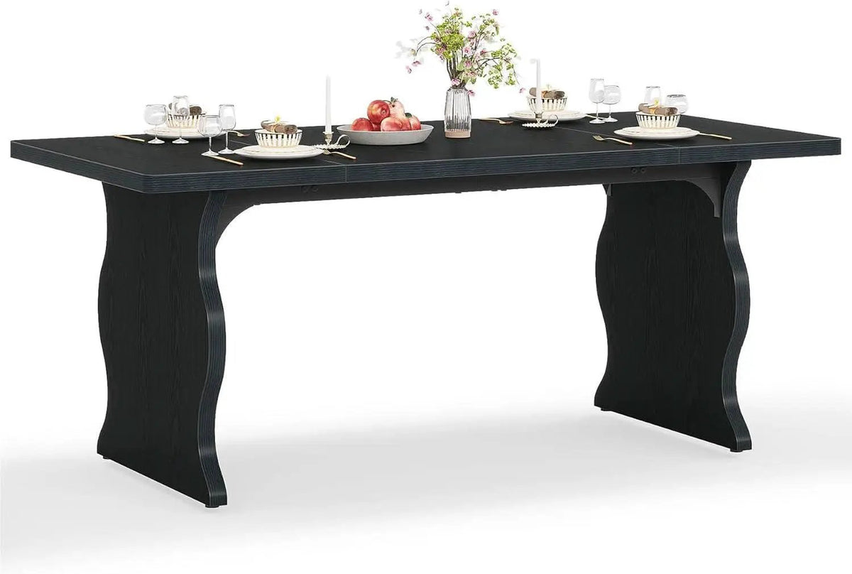 Black 63 Inch Rectangular Modern Dining Table For 4 To 6 from PriceLows™