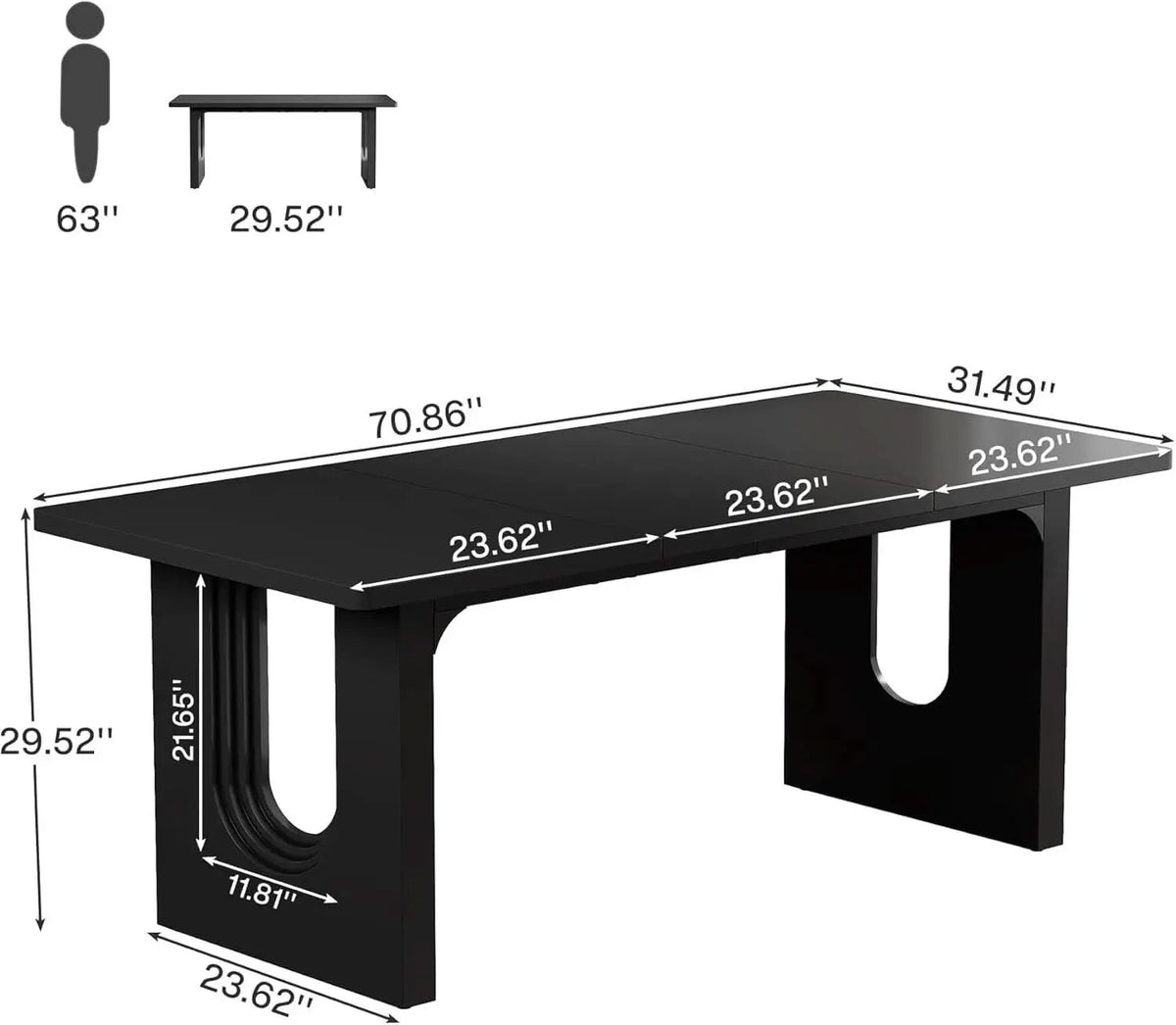 Black 71 Inch Dining Table For Six With Wood Pedestal from PriceLows™