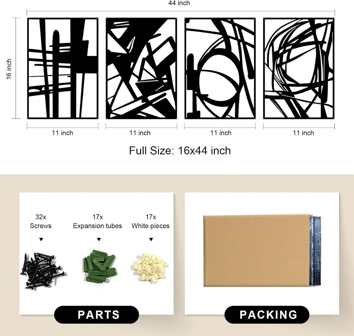 Black Abstract Metal Wall Art 4 Pack Minimalist 3D from PriceLows™
