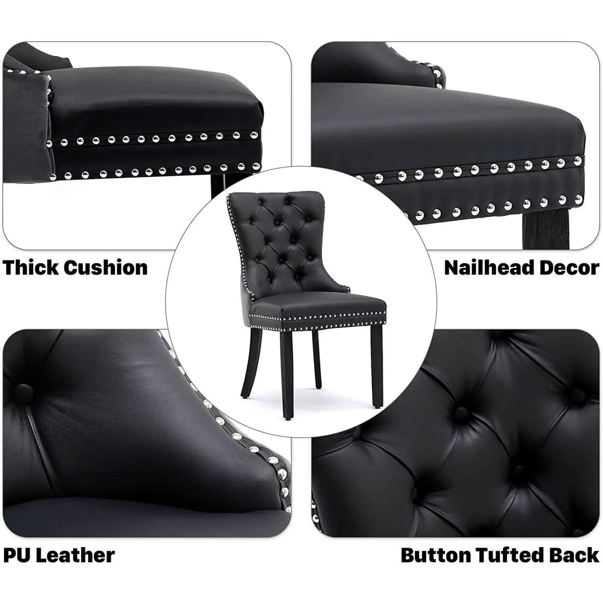 Black And Dark Grey Velvet Dining Chairs Set Of 6 With Nailhead Trim Pull Ring from PriceLows™