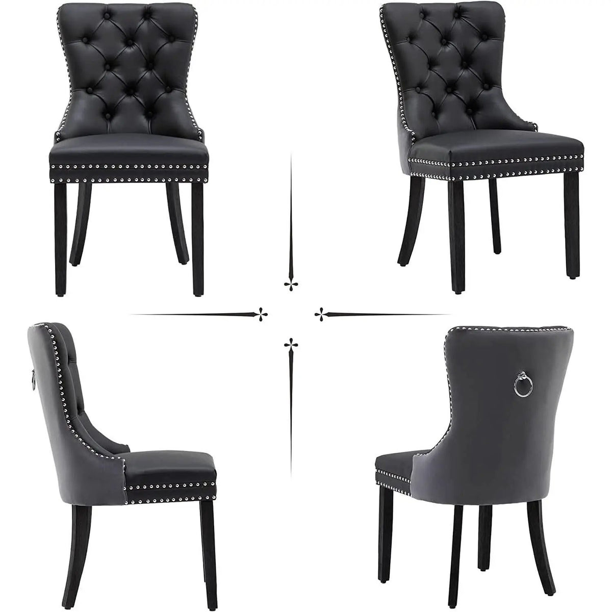 Black And Dark Grey Velvet Dining Chairs Set Of 6 With Nailhead Trim Pull Ring from PriceLows™