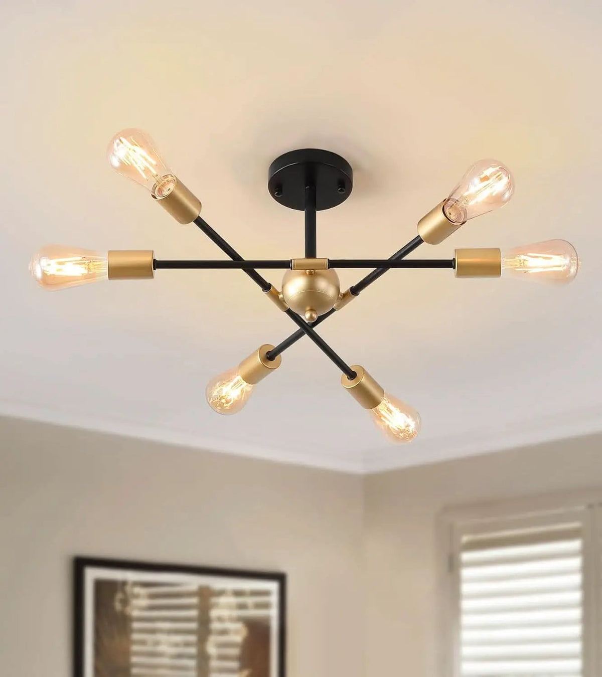 Black And Gold 6 Light Sputnik Ceiling Chandelier Semi Flush Mount UL Listed from PriceLows™