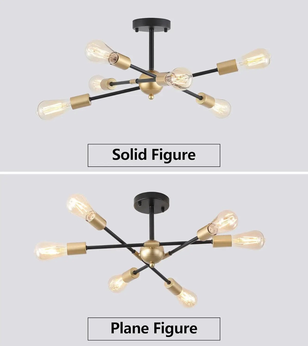 Black And Gold 6 Light Sputnik Ceiling Chandelier Semi Flush Mount UL Listed from PriceLows™