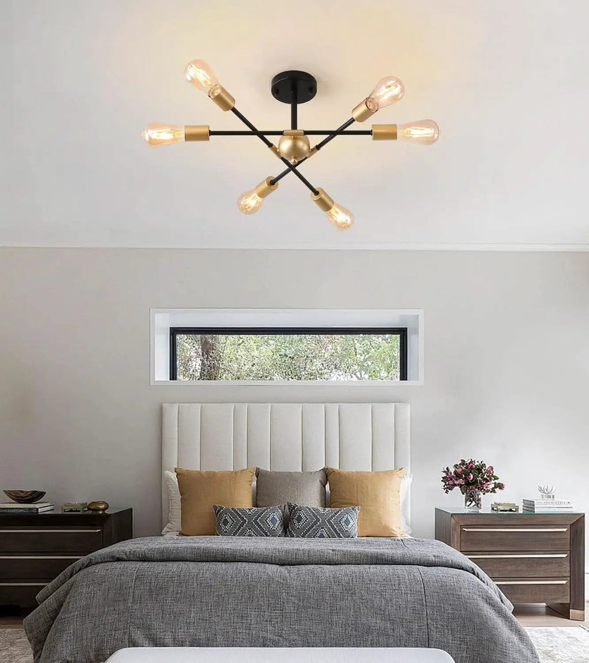 Black And Gold 6 Light Sputnik Ceiling Chandelier Semi Flush Mount UL Listed from PriceLows™