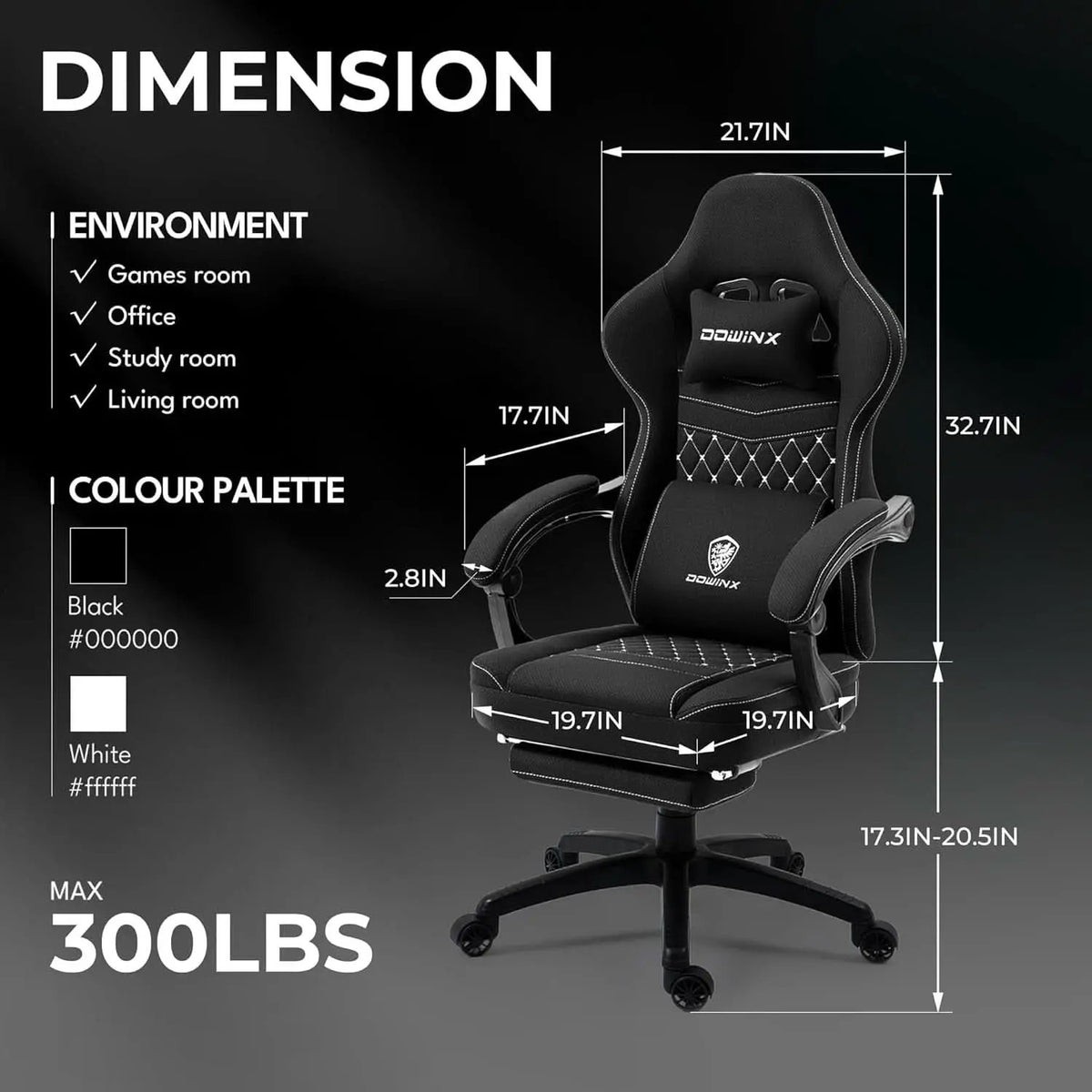 Black Breathable Fabric Gaming Chair With Massage Pad from PriceLows™