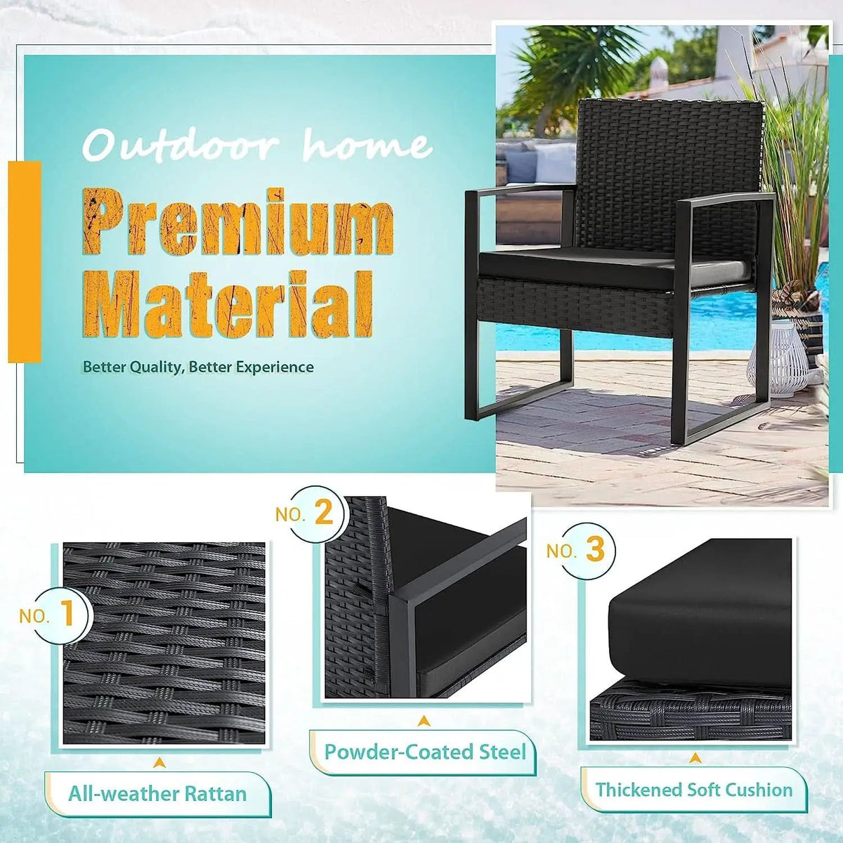 Black Cushioned Outdoor All Weather Patio Conversation Set from PriceLows™